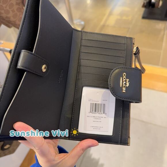 NWT COACH Tech Wallet in Colorblock Signature Canvas C2874 Gold/Tan/Black - Picture 4 of 5